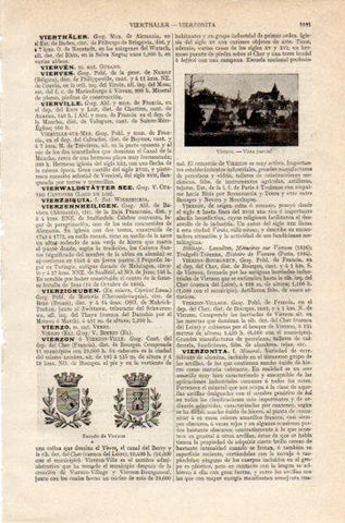 LAMINA V27267: Escudo y vista da Vierzon, Francia
