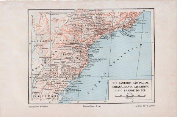 LAMINA V26688: Mapa de Rio de Janeiro Parana y Santa Catharina, Brasil