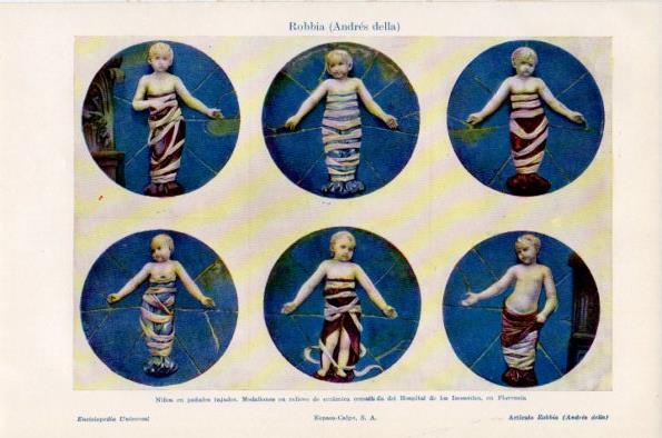 LAMINA V26682: Niños en pañales fajados medallones del Hospital de los Inocentes, Florencia