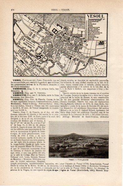 LAMINA V26729: Vista y plano de Vesoul, Francia