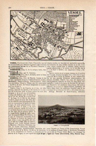 LAMINA V26729: Vista y plano de Vesoul, Francia
