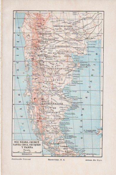 LAMINA V26591: Mapa de Rio Negro, Chubut, Santa Cruz y Pampa