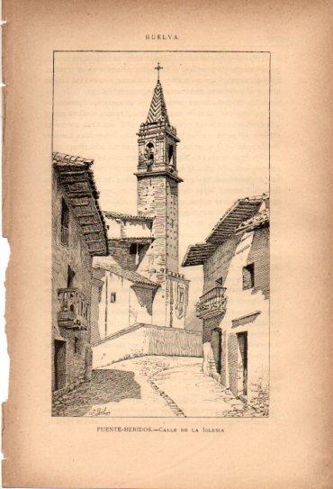 LAMINA V27090: Huelva. Calle de la Iglesia en Fuenteheridos