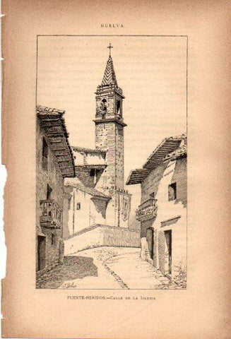 LAMINA V27090: Huelva. Calle de la Iglesia en Fuenteheridos