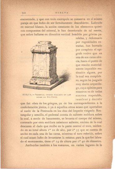 LAMINA V27064: Huelva. Pedestal griego hallado en las minas de Rio Tinto