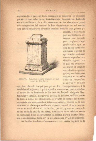 LAMINA V27064: Huelva. Pedestal griego hallado en las minas de Rio Tinto