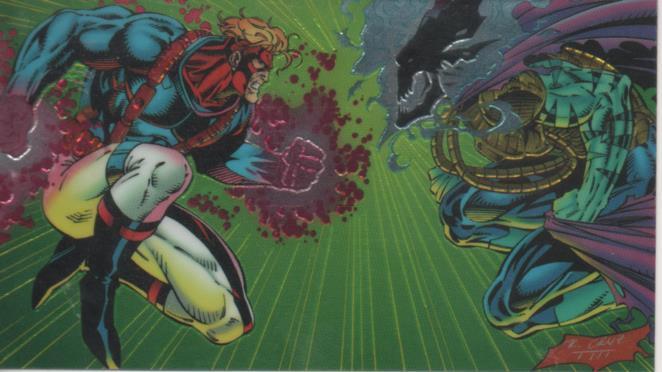 Cromo E004383: Trading Card. WildC.A.T.S Covert.Action.Teams. Nº 85 Spartan Vs. Helspont