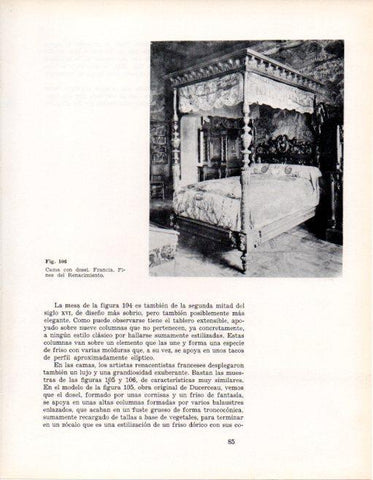 LAMINA V28334: Cama con dosel, Francia fines del Renacimiento