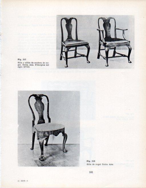 LAMINA V28368: Sillas y sillon madera estilo Reina Ana siglo XVIII