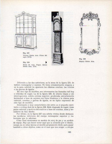 LAMINA V28370: Vitrina, espejo y reloj cajon estilo Reina Ana 1700