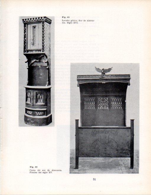 LAMINA V28317: Lavabo gotico y cama del sur de Alemania siglos XVI y XV