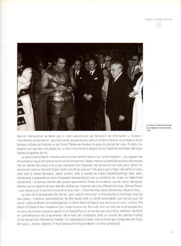 LAMINA V28543: Teatre del Liceu. Placido Domingo Medalla d'Or del Teatre 1974