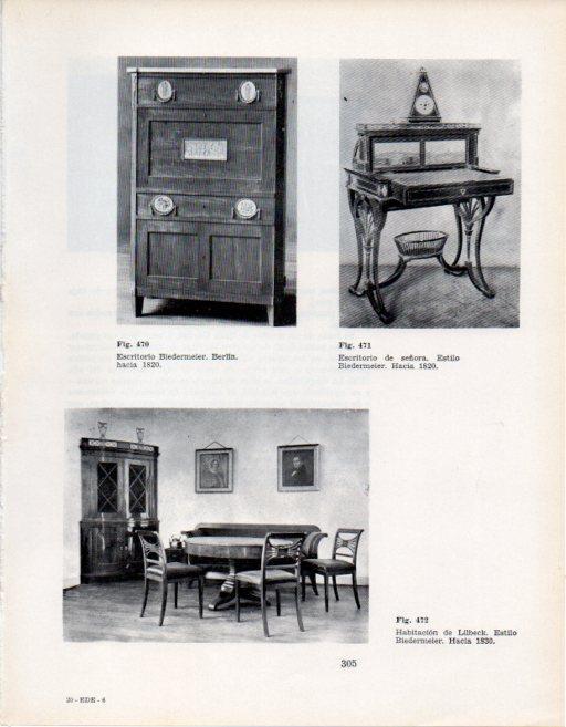 LAMINA V28433: Escritorios año 1820 y Habitacion de Lubeck estilo Biedermeier