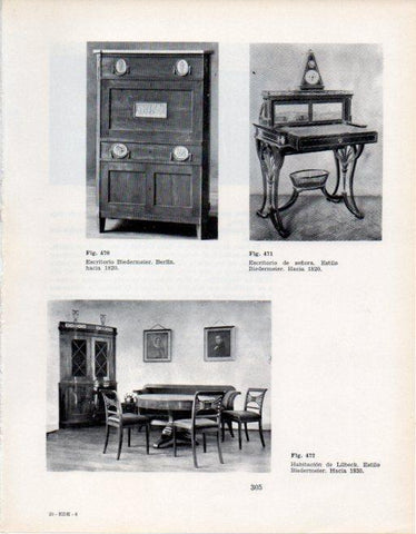 LAMINA V28433: Escritorios año 1820 y Habitacion de Lubeck estilo Biedermeier