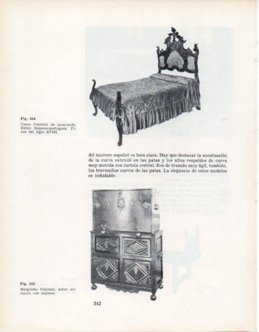 LAMINA V28441: Cama de jacaranda y bargueño estilo Colonial