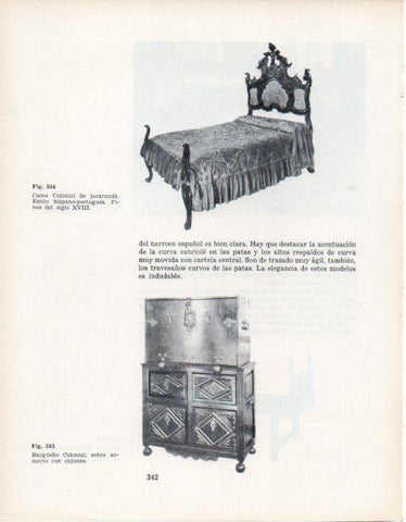 LAMINA V28441: Cama de jacaranda y bargueño estilo Colonial