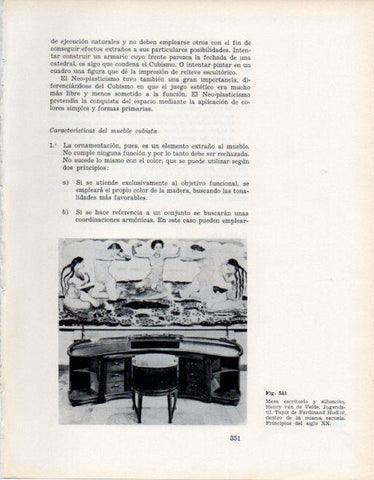 LAMINA V28444: Mesa escritorio y silloncito Henry van de Velde siglo XX