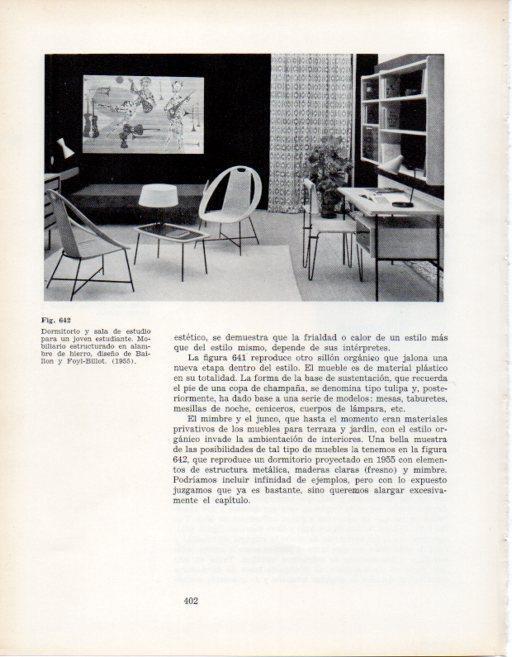 LAMINA V28467: Dormitorio y sala de estudio diseño de Baillon y Foyl-Billot 1955