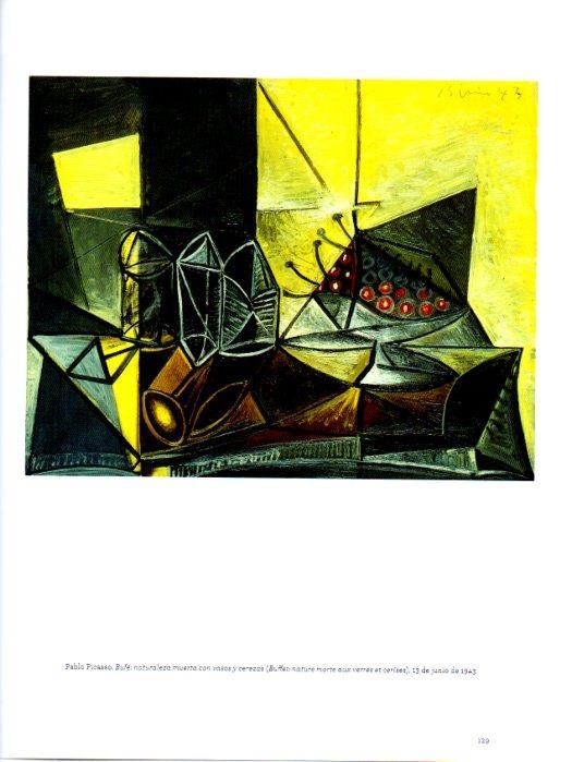 LAMINA V27970: Bufe naturaleza muerta con vasos y cerezas por Picasso