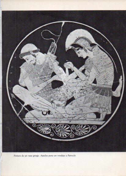 LAMINA V28204: Aquiles pone un vendaje a Patroclo vaso griego