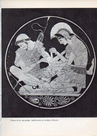 LAMINA V28204: Aquiles pone un vendaje a Patroclo vaso griego