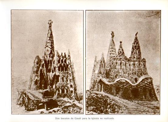 LAMINA V28090: Colonia Guell. Bocetos de la iglesia por Gaudi