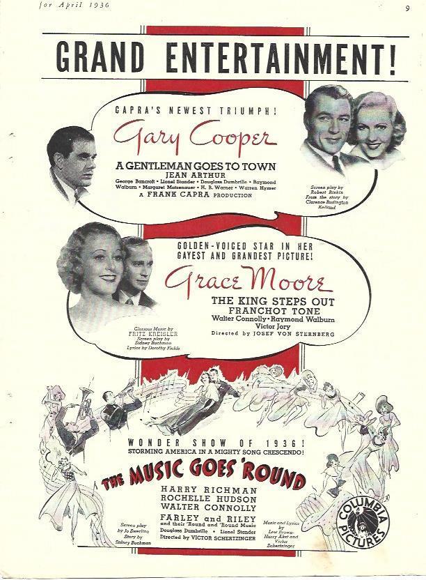 LAMINA 34435: Publicidad de peliculas de Gary Cooper y Grace Moore