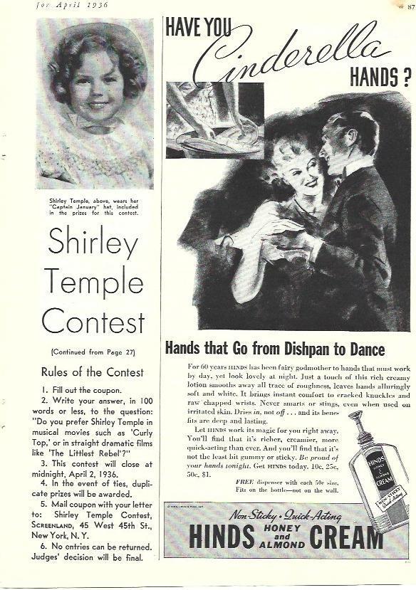 LAMINA 34474: Publicidad de Hinds y foto de Shirley Temple
