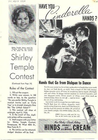 LAMINA 34474: Publicidad de Hinds y foto de Shirley Temple