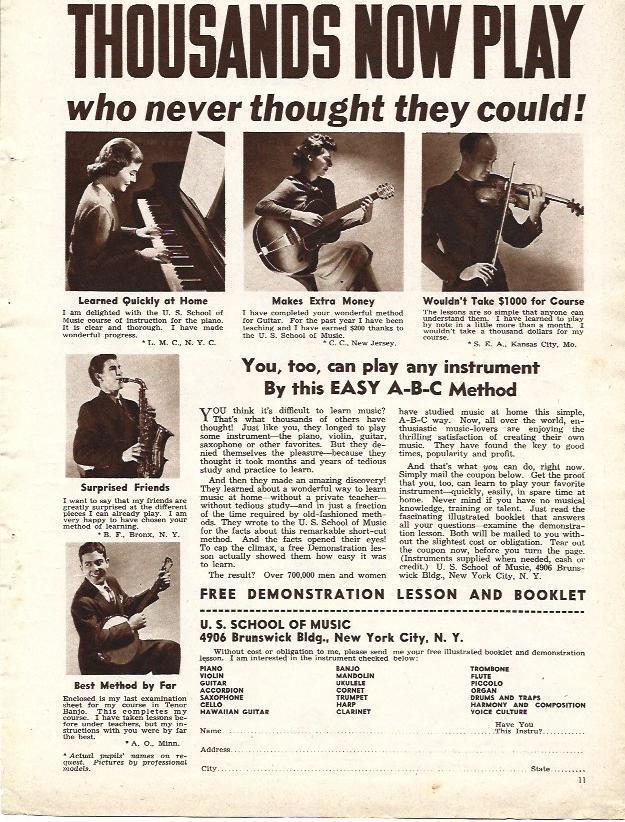 LAMINA 34291: Publicidad de US School of Music en New York