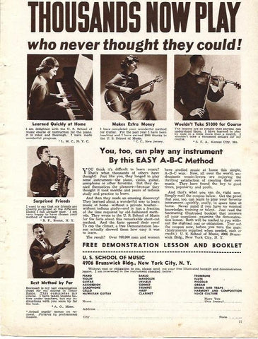 LAMINA 34291: Publicidad de US School of Music en New York
