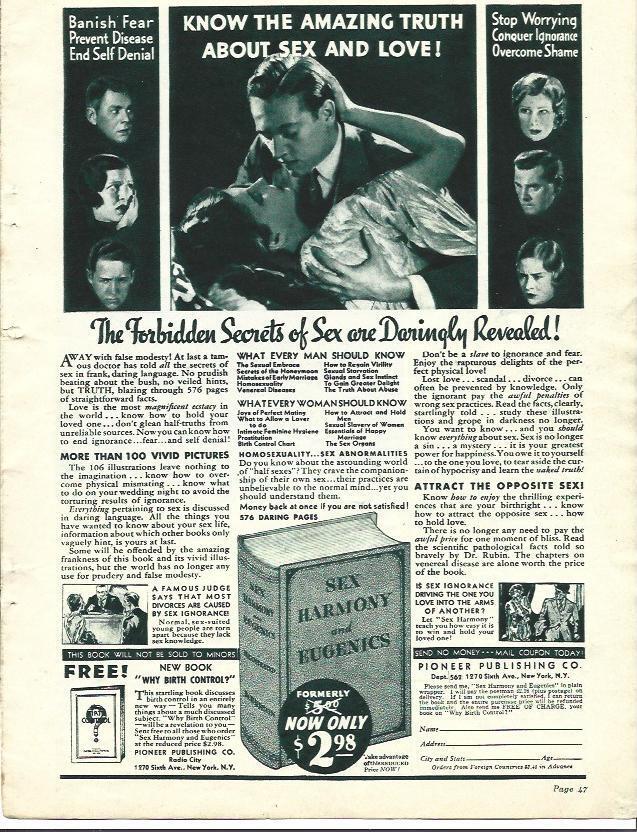 LAMINA 34365: Publicidad de Sex Harmony and Eugenics