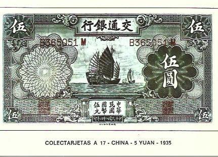 POSTAL A1589: China - 5 yuan - 1935