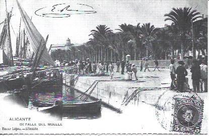 POSTAL A1871: Detalle del Muelle de Alicante