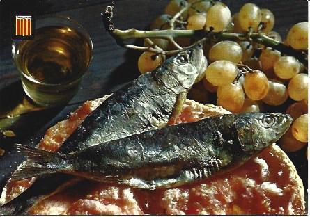 POSTAL A1919: Pan con tomate, arengada y uva