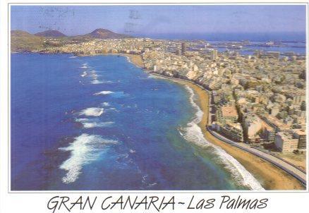 POSTAL PV00636: Vista aerea playa de Las Canteras en Las Palmas