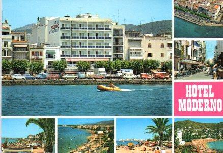 POSTAL PV00787: Hotel Moderno y vistas de Roses, Gerona