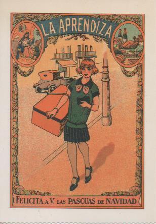Postal E07298:  Las Mas Bellas Tarjetas Postales Siglo XIX y XX. Felicitaciones Antiguas. La Aprendiza