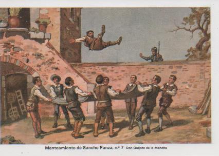 Postal E07485:  Las Mas Bellas Tarjetas Postales Siglo XIX y XX. Don Quijote de la Mancha, nº 7 Manteamiento de Sancho Panza