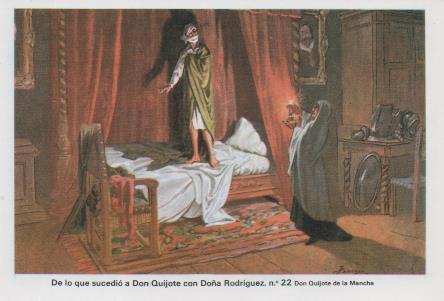 Postal E07493:  Las Mas Bellas Tarjetas Postales Siglo XIX y XX. Don Quijote de la Mancha, nº 22 De lo que sucedió a Don Quijote con Doña Rodríguez