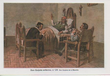 Postal E07494:  Las Mas Bellas Tarjetas Postales Siglo XIX y XX. Don Quijote de la Mancha, nº 24 Don Quijote enfermo