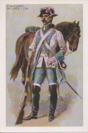 Postal E07518:  Las Mas Bellas Tarjetas Postales Siglo XIX y XX. Uniformes Militares, Caballeria de Linea 1789
