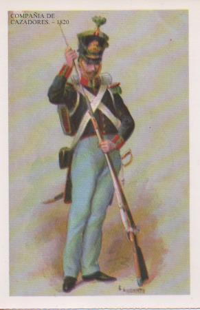 Postal E07516:  Las Mas Bellas Tarjetas Postales Siglo XIX y XX. Uniformes Militares, Compañía de Cazadores 1820
