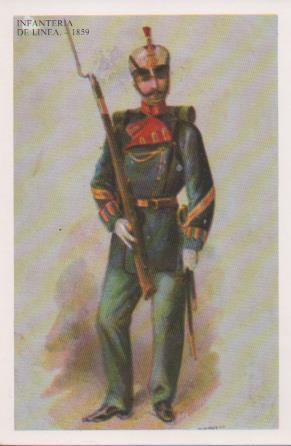 Postal E07514:  Las Mas Bellas Tarjetas Postales Siglo XIX y XX. Uniformes Militares, Infanteria de Linea 1859