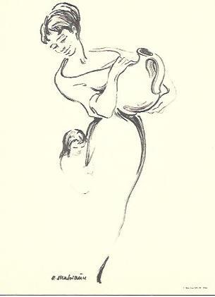 POSTAL A2465: Dibujo mujer con cantaro