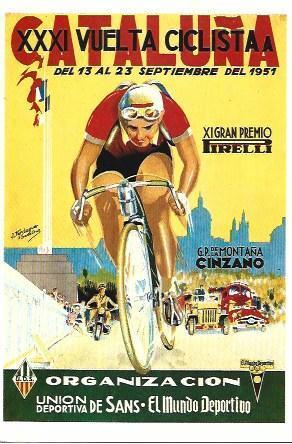 POSTAL A2414: Cartel Vuelta ciclista a Cataluña 1951