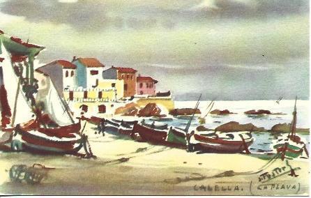 POSTAL A2572: Playa de Calella, por Ramon Reig
