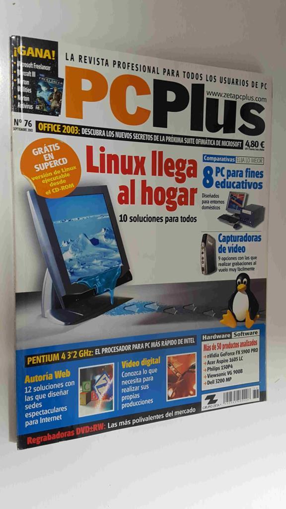 Revista PC Plus nº 76, sep 2003. NO INCLUYE CD-ROM. Linux llega al hogar