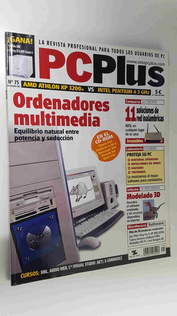 Revista PC Plus nº 75, jul/ago 2003. NO INCLUYE CD-ROM. AMD Athlon XP 3200+ vs Intel Pentium 4 3 GHz