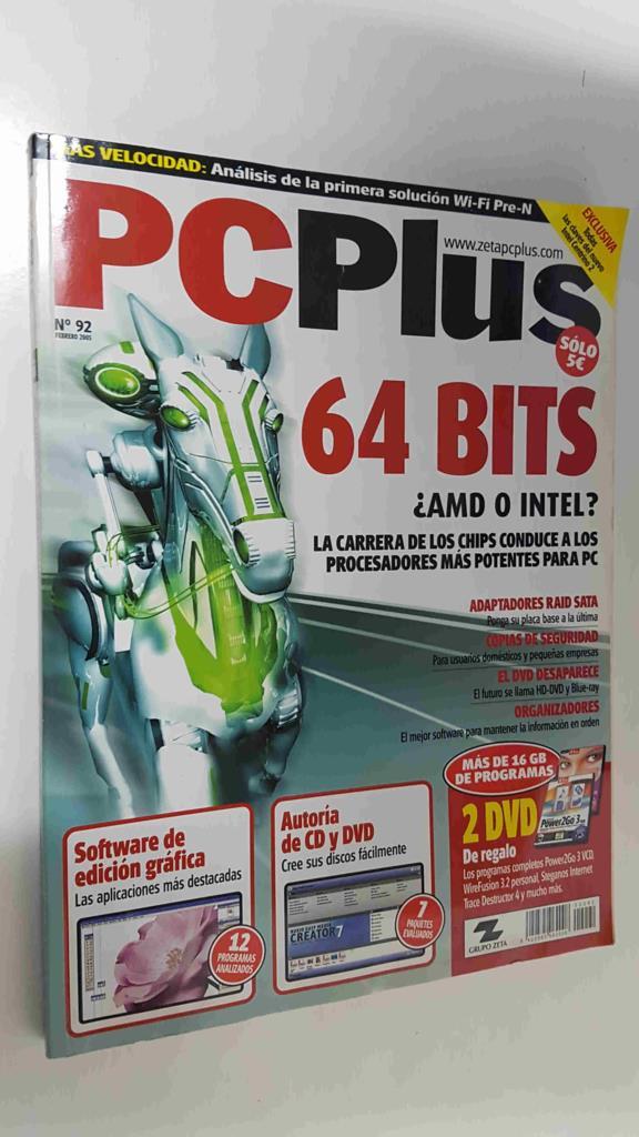 Revista PC Plus nº 92, feb 2005. NO INCLUYE los 2 DVD. 64 bits AMD o Intel